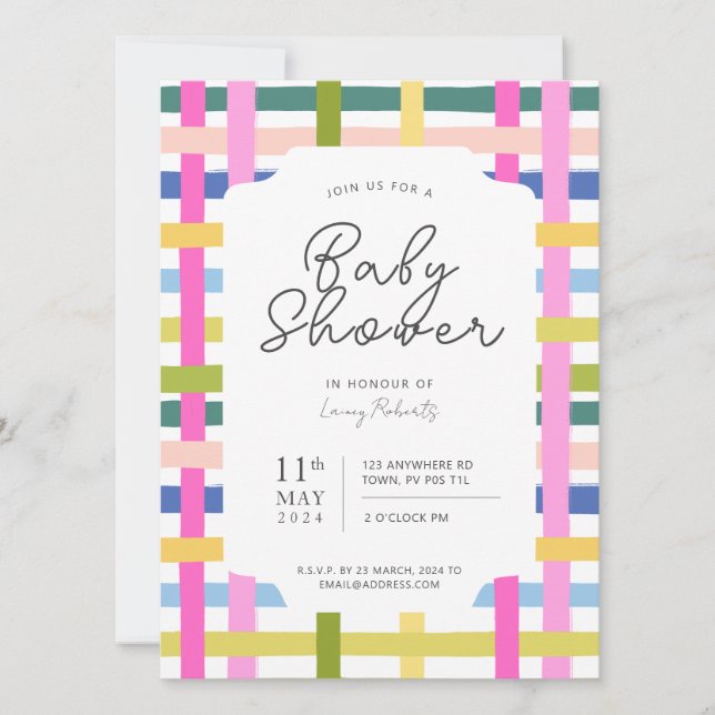 Colorful Rainbow Plaid Checkerboard Baby Shower Invitation (Front)