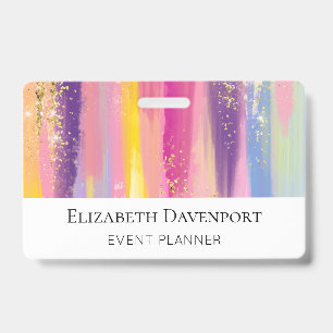 Colorful Rainbow Stripes with Faux Gold Glitter ID Badge