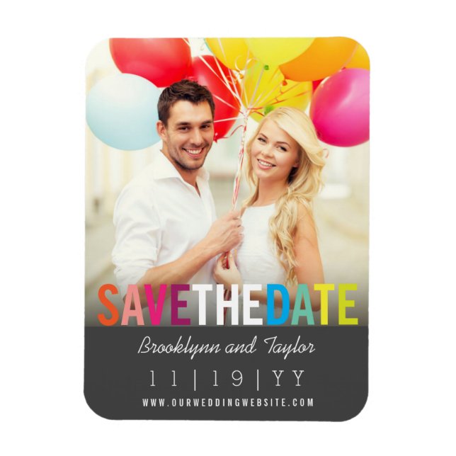 Colorful Rainbow Summer Photo Modern Save The Date Magnet (Vertical)