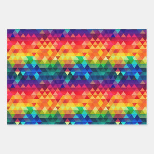 Colorful Rainbow Triangle Repeating Shape Pattern Wrapping Paper Sheet
