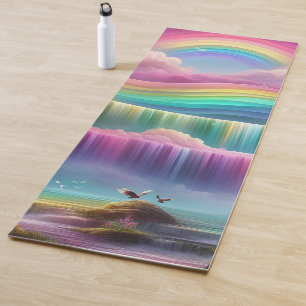 Colorful Rainbow, Waterfalls and Eagles Yoga Mat