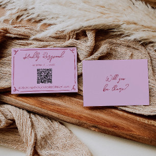 Colorful Raspberry Pink QR Code Fun Wedding RSVP Card
