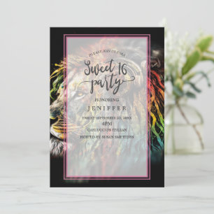 Colorful Rasta Lion with Headphones Invitation
