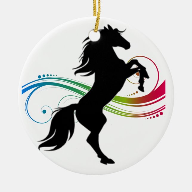 Colorful Rearing Horse Ceramic Ornament (Front)