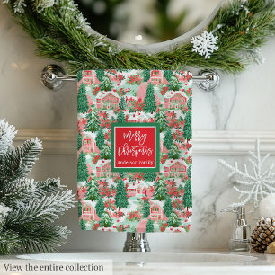 Colorful red and hot pink Christmas preppy towel