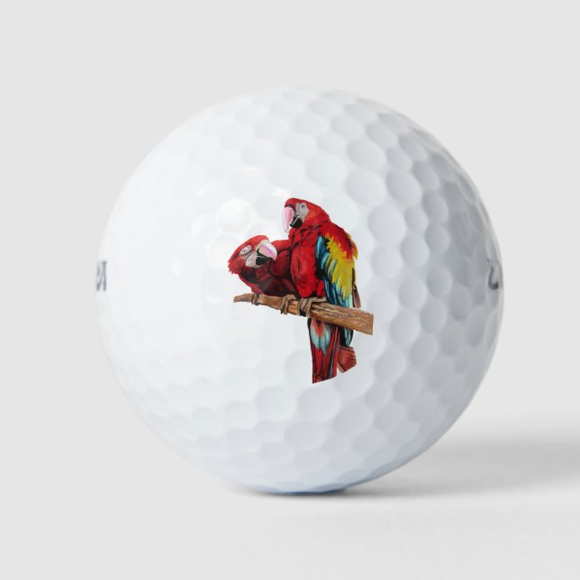 Colorful Red Macaw Watercolor Painting Design Golf Balls (Front)