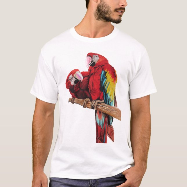 Colorful Red Macaw Watercolor Painting Design T-Shirt (Front)