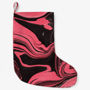 Colorful red marble ink paper textures on white ba small christmas stocking