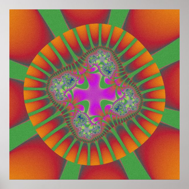 Colorful Red, Orange and Green Fractal Poster (Front)