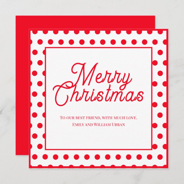 Colorful Red Polka Dots Merry Christmas Card (Front/Back)