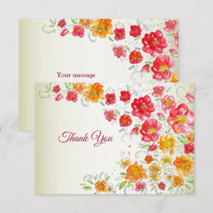 Colorful Red Yellow Pink Floral Wedding Party Thank You Card