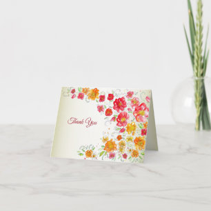 Colorful Red Yellow Pink Floral Wedding Party Thank You Card