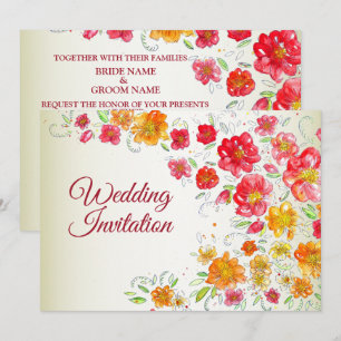 Colorful Red Yellow Pink Garden Floral Wedding Invitation