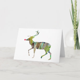 Colorful Reindeer Beautiful Collage Art Rudolf  Holiday Card