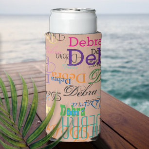 Colorful Repeating Names Overlapped Custom Seltzer Can Cooler