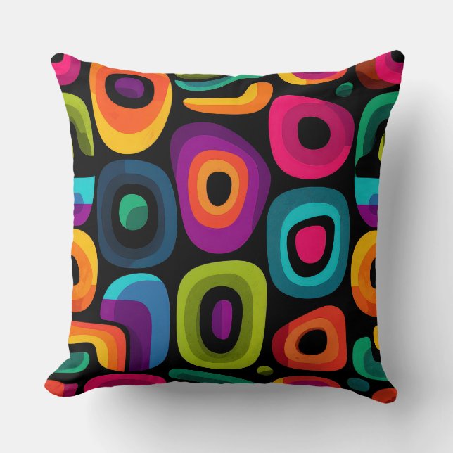 Colorful Retro Abstract Geometric Pattern Throw Pi Cushion (Front)