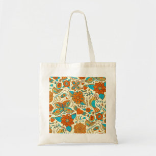 Colorful Retro Birds Flowers & Butterfly's Pattern Tote Bag
