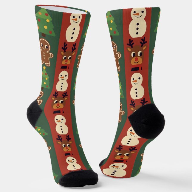 Colorful Retro Christmas Crew Socks (Angled)