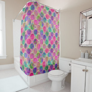 Colorful Retro Circle Pattern with Golden Details Shower Curtain