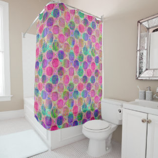 Colorful Retro Circle Pattern with Golden Details Shower Curtain