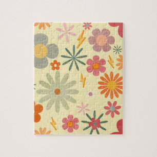 Colorful Retro Daisy Flowers jigsaw Puzzle 