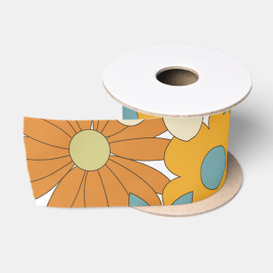 Colorful Retro Flower Pattern  Satin Ribbon