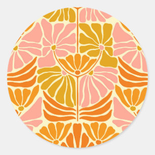 Colorful Retro Flowers Classic Round Sticker