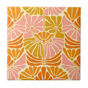 Colorful Retro Flowers Tile