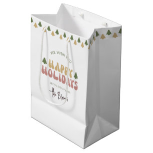Colorful Retro Fun Name Happy Holidays Christmas Medium Gift Bag