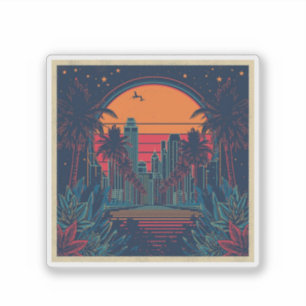 Colorful Retro Futuristic Doodle Style Skyline