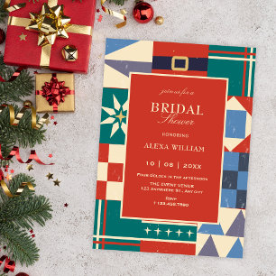 Colorful retro geometric bridal shower invitation