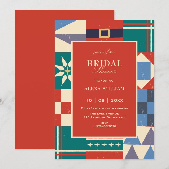 Colorful retro geometric bridal shower invitation (Front/Back)
