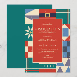 Colorful retro geometric graduation invitation