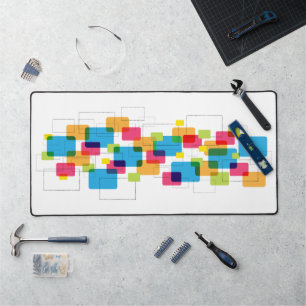 Colorful Retro Geometric Rectangles Pattern Desk Mat