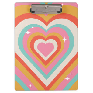 Colorful Retro Hearts with Sparkles Valentine Clipboard