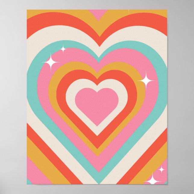 Colorful Retro Hearts with Sparkles | Valentine Poster (Front)