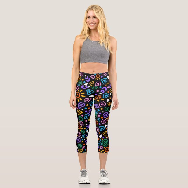 Colorful Retro Memphis Pattern Capri Leggings for  (Front)
