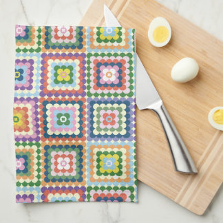 Colorful Retro Mid-Century Mid-Mod Crochet Blossom Tea Towel