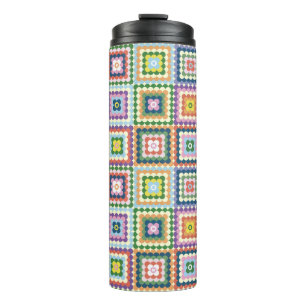 Colorful Retro Mid-Century Mid-Mod Crochet Blossom Thermal Tumbler