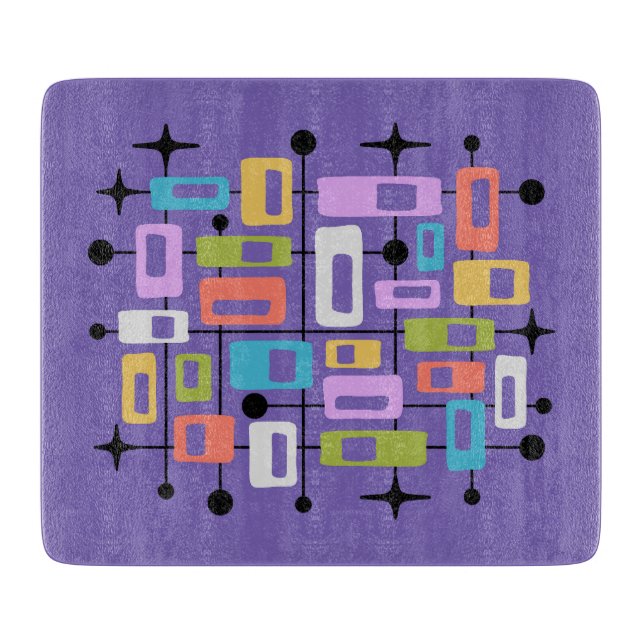 Colorful Retro Mid Century Modern Atomic Abstract Cutting Board (Front)