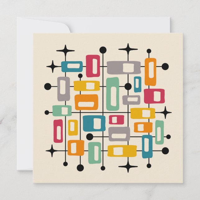 Colorful Retro Mid Century Modern Atomic Abstract Invitation (Front)