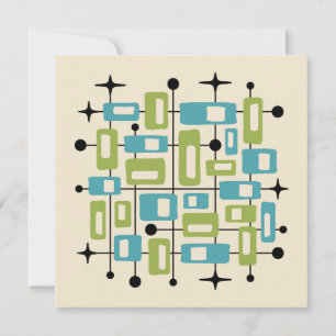 Colorful Retro Mid Century Modern Atomic Abstract Invitation