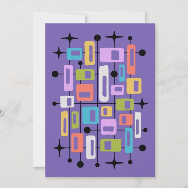 Colorful Retro Mid Century Modern Atomic Abstract Invitation (Front)