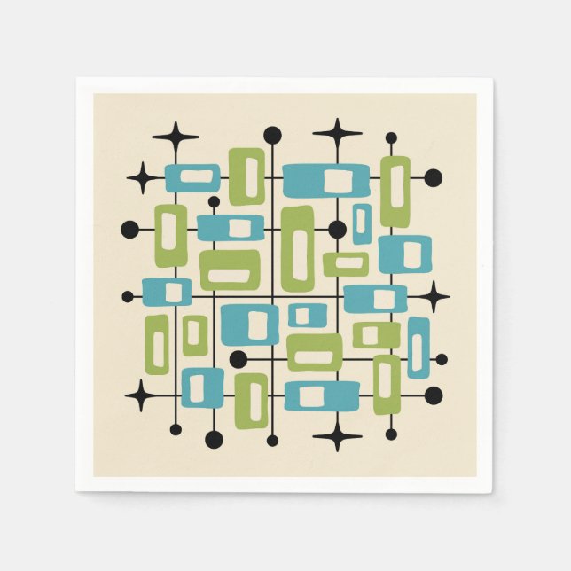 Colorful Retro Mid Century Modern Atomic Abstract Napkin (Front)