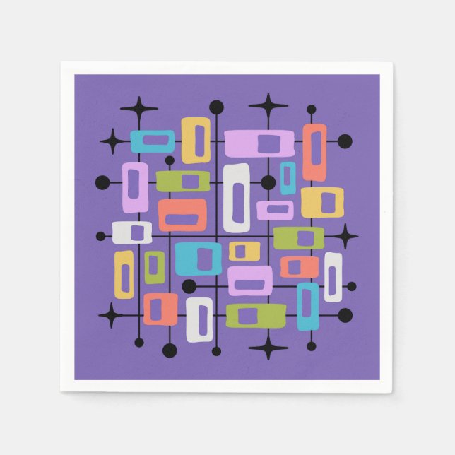Colorful Retro Mid Century Modern Atomic Abstract Napkin (Front)