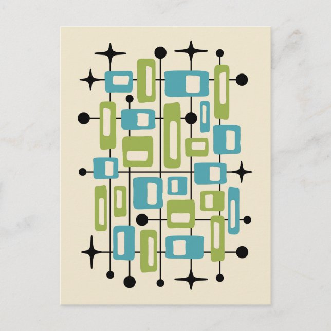 Colorful Retro Mid Century Modern Atomic Abstract Postcard (Front)