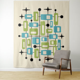 Colorful Retro Mid Century Modern Atomic Abstract Tapestry