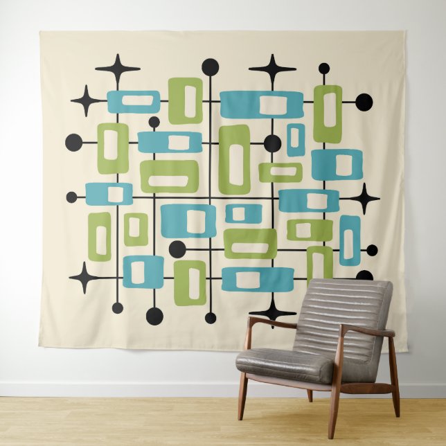 Colorful Retro Mid Century Modern Atomic Abstract Tapestry (In Situ (Horizontal))