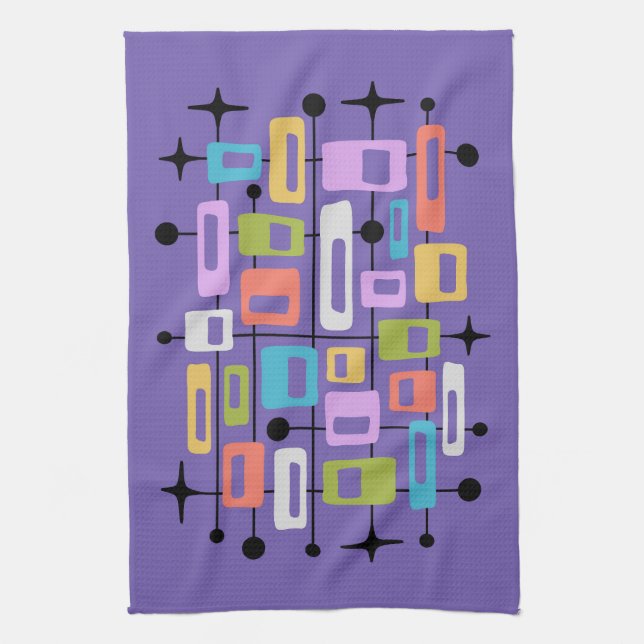 Colorful Retro Mid Century Modern Atomic Abstract Tea Towel (Vertical)