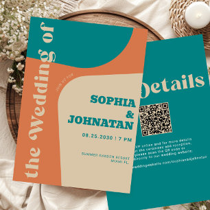 Colorful retro modern all in one  QR RSVP wedding Invitation